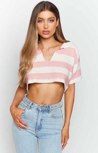 Knitted Polo Collar Crop Tee