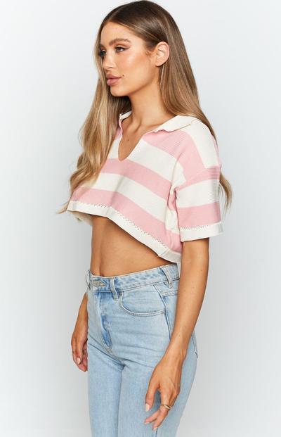 Knitted Polo Collar Crop Tee