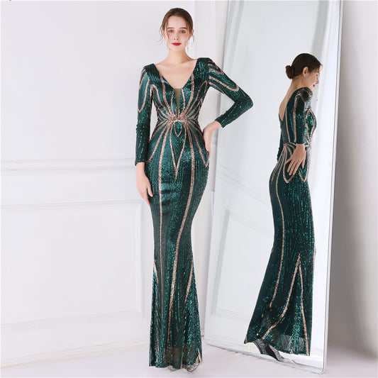 Sequined Evening Floor Length Gown
