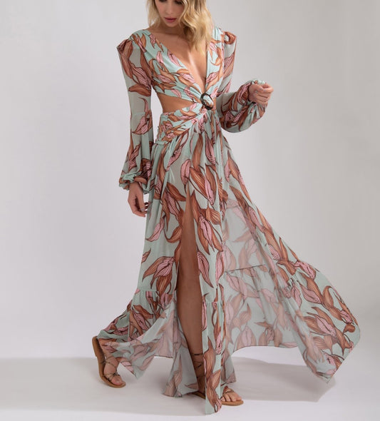 Floral Print Long Sleeve Maxi Dress