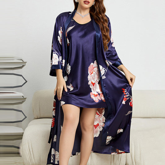 Two-Piece Silk Lace Bathrobe & Nightdress
