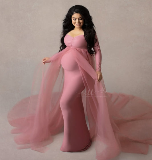 Maternity Tulle Long Dresses With Long Train